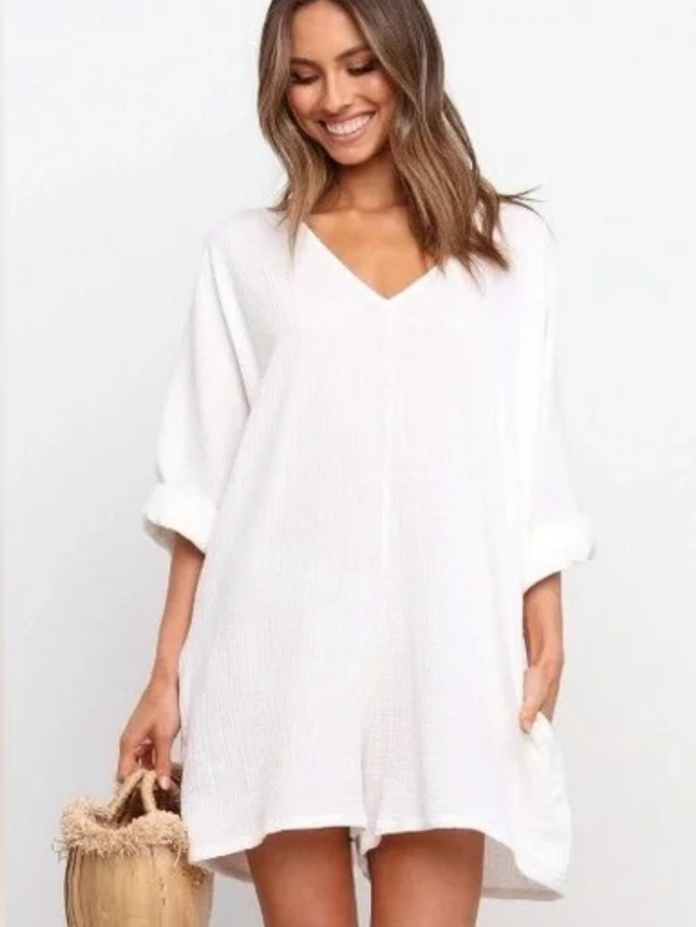 Petal & Pup Ivory V-Neck Beach Tunic Coverup - Picture 1 of 5